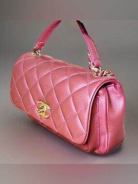 Chanel Iridescent Coral / Pink Quilted Flap front pocket Crossbody Bag